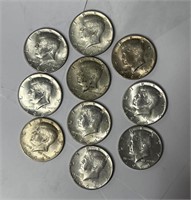 10x 1964 Kennedy Half  Dollar 90% Silver