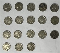 18x Nickels. Six Jefferson And Twelve Buffalo
