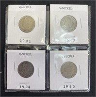 4 V Nickels 1901/02/04/10