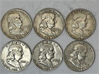 6x Franklin Half Dollars