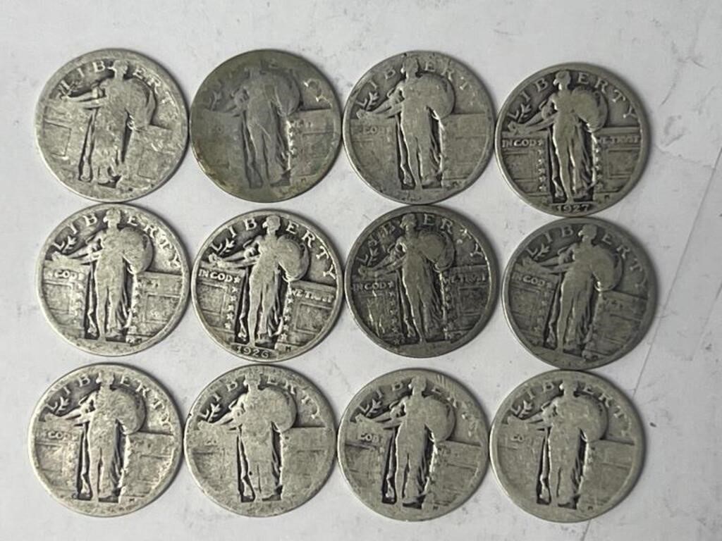 12x 90% Silver Standing Liberty Quarters