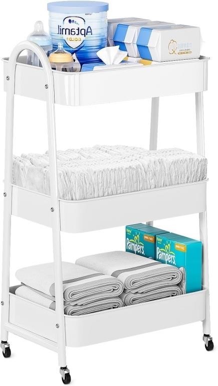 White Metal Diaper Cart Organizer