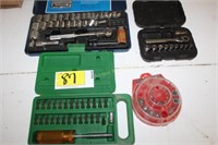 socket set, ratchets, drill bits