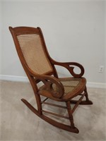 Antique Oak Rocking Chair w/ Cane Seat and Back