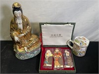 3x Asian Items; Buddha, Combs, Mug