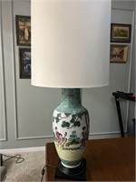 Vintage Porcelain Asian Table Lamp w/ Shade