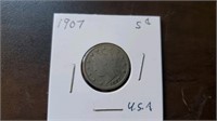 1907 US Five Cent Coin