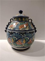 Mexican Hand Painted Lidded Ceramic Jar