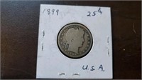 1899 US 25 cent coin