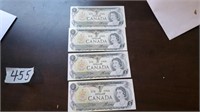 1973 Canada One Dollar Bills - lot of 4