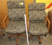 2 - floral chairs, adjustable height, wooden arms