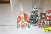 3 Christmas houses-school, train station & church