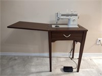 Mid-Century Singer Sewing Machine in Wood Cabinet