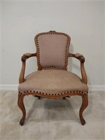 Antique Carved Arm Chair w/ Nail Head Trim