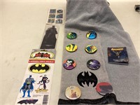 Batman collector pins on Batman towel