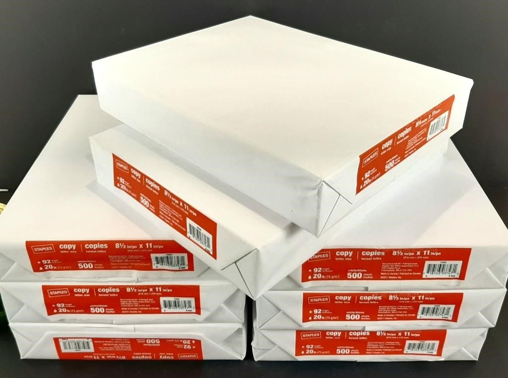 8x 500 feuilles 8½"x11" STAPLES papier blanc, neuf