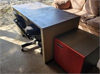 Metal Office Desk, Chair and Printer Stand