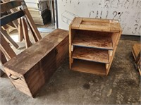 Wooden Tool Box with Contents and Shelf