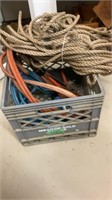 Milk Crate  with Rope, Jumper Cables, Cord