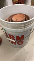 Assorted Clay Pots and Bottoms in 5 Gallon Bucket