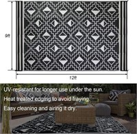 RV Outdoor Rugs,Reversible Mats 9'x12' BLACK/WHITE