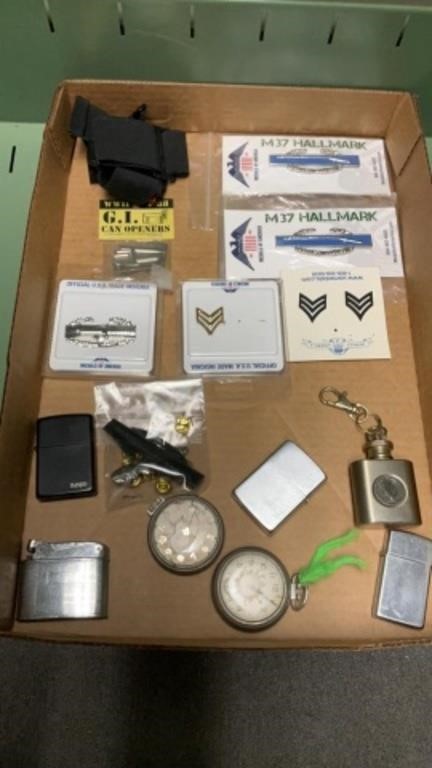 Zippo Lighters, Pocket Watches, Military Medals,