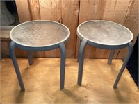 Pair of metal and glass patio tables