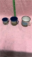 3 hand painted enamel cups