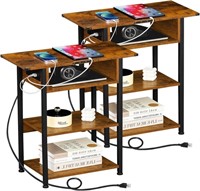 Side Table with Charging Station Set of 2 - BROWN