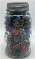 (SM) Vintage Marbles in Mason Jar 7 inches Tall