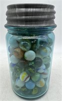 (SM) Vintage Marbles in Mason Jar 6 inches Tall