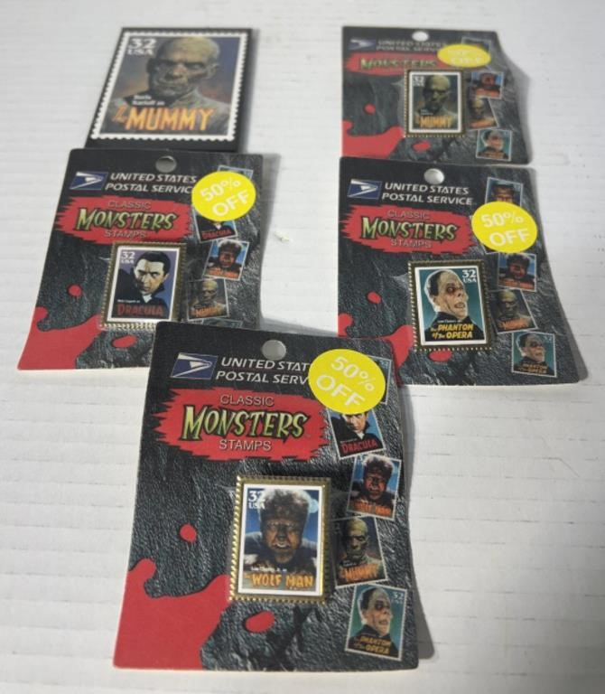 (FG) Vintage USPS Classic Monsters Stamp Pins
