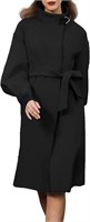 Women's Long Wool Coat Black- SIZE X-Large