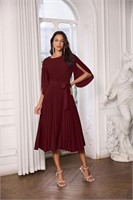 GRACE KARIN Women's Pleated Dress Wine Red Size:XL