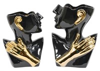 Abstract Torso Vases Black with Gold Accents Set o