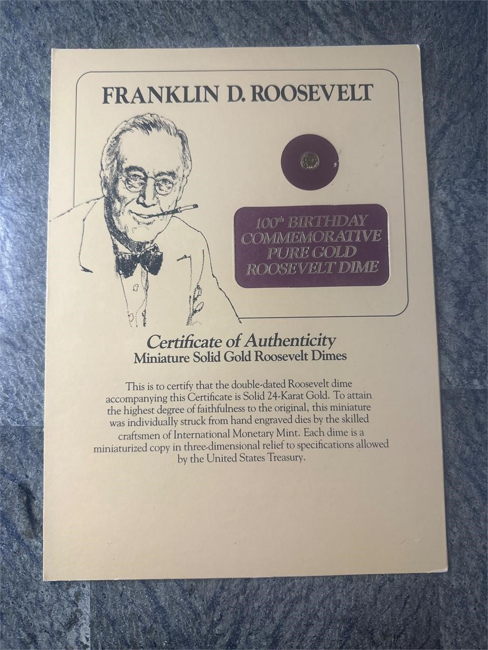 Miniature 24k Gold Roosevelt Dime 100th Birthday 2