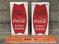 2 x COCA-COLA Metal Door Push Pull Signs - 75 x
