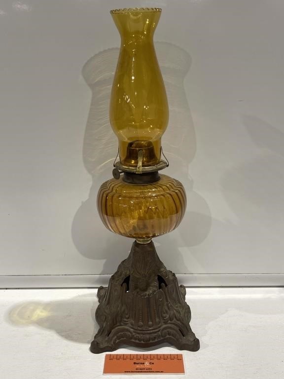 Nice Amber Glass Kerosene Lamp - Height 485mm