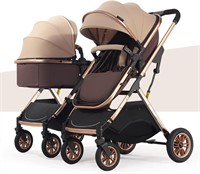 Khaki Twin Stroller w/ Adjustable Canopy