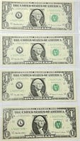 (4) COnsecutive 1999 $1 Federal Reserve STAR Notes