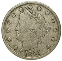 1891 Liberty V Nickel FINE