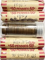 (5) Rolls Lincoln Wheat Cent Pennies