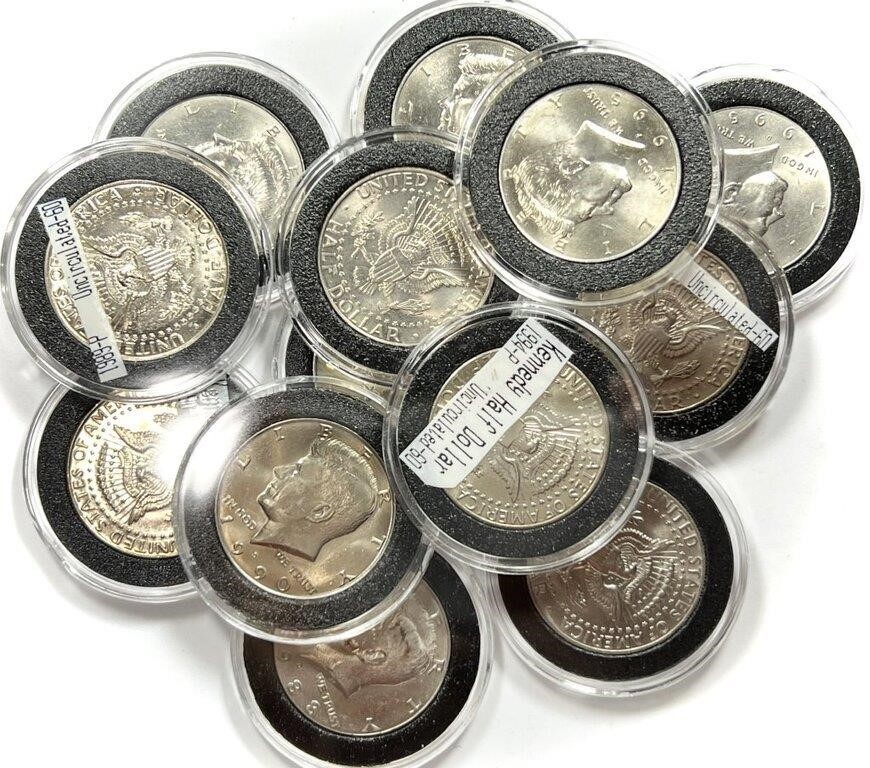 Lot of (13) Mixed Date Kennedy Half Dollars