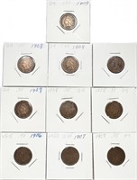 Lot of (10) Mixed Date Indian Head Cents