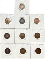 Lot of (10) Mixed Date Indian Head Cents