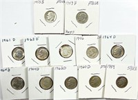 Lot of (12) 90% Silver Roosevelt Dimes