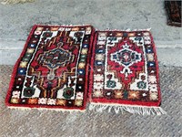 2 small hand knotted antique wool mats