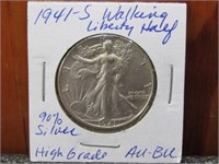 1941-S Silver Walking Liberty Half Dollar HG 90%