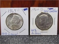 2-1964-D 90% Silver Kennedy Half Dollars
