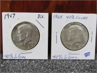 1965 & 67 40% Silver Kennedy Half Dollars